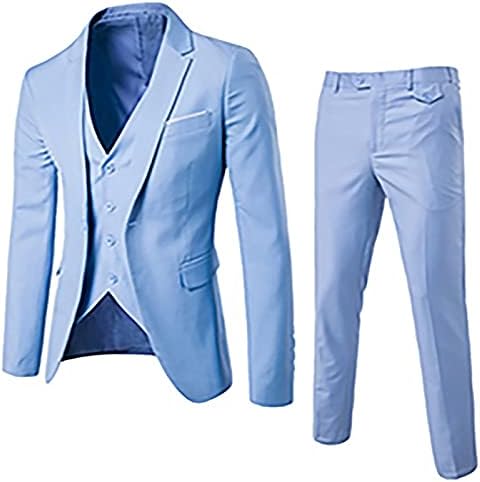 Mens Suits Редовно вклопување 3 парчиња Официјално костум Цврсти матурски јакна за јакна од елек и панталони за свадбени забави за