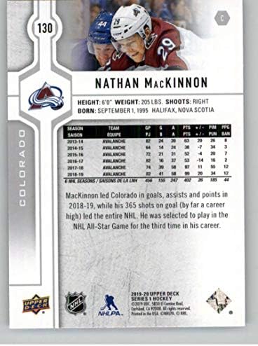 2019-20 Горна палуба 130 Натан Мекинон Колорадо Лавина Алансир НХЛ хокеј за трговија со хокеј