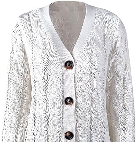 Wpoumv кардиган џемпери за жени отворени предни кабел со долг ракав плетен џемпер случајно лабаво цврсто копче палто со џеб