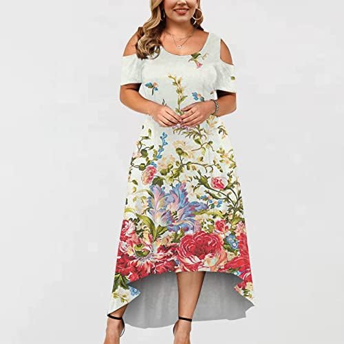 Maxелев женски краток ракав макси фустан плус големина цветна чипка елегантна коктел фустан екипаж на вратот вечерен фустан