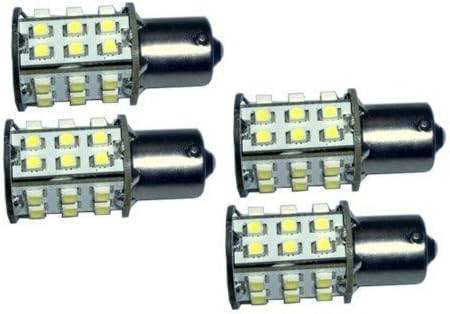 HQRP 4-PACK BA15S BAYONET BASE 30 LED диоди SMD 3528 LED сијалица ладно бело за #1141 #1156 CASITA RV Внатрешен/трем за замена на светла Плус HQRP Sun Meter