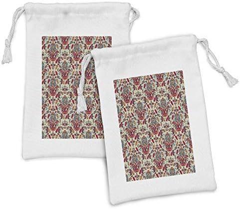 Ambesonne hamsa ткаенина торбичка сет од 2, украсна шема шарена дизајн на скици, мала торба за влечење за маски и фаворити за тоалети,