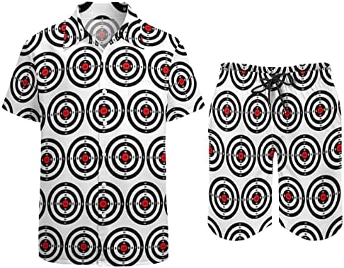 Пиштоли со пиштоли со пиштоли за пиштоли за машка плажа облека 2 парчиња хавајски копче надолу со кошула Краток ракав и шорцеви