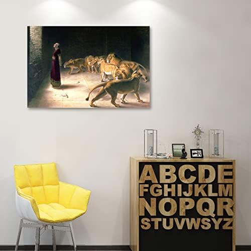 Постери за уметност во Гуфро, Даниел во лавовите Ден Канвас Уметнички постери за дневна соба, спална соба, канцеларија, 12 „X18“ Нерасположено