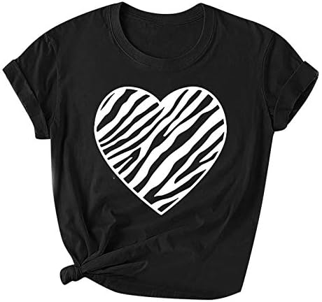 Teенски цврсти бои маички плус големина на горниот дел од денот на в Valentубените, шарено срце, печатено основно маица, графички пуловер