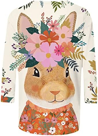 Велигденска кошула за зајаче за жени слатки печатени блузи врвови 2023 мода 3/4 ракав екипаж графички мачки