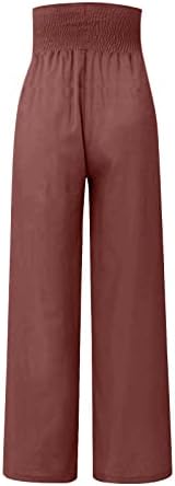 Панталони од iaqnaocc за жени, удобни памучни постелнини широки панталони со високи половини со џебови