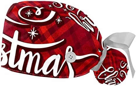 Медицински капачиња на Лорвис за жени со копчиња долга коса, 2 парчиња прилагодливо работно капаче, Дедо Мраз Божиќ Хо Хо Хо Хо