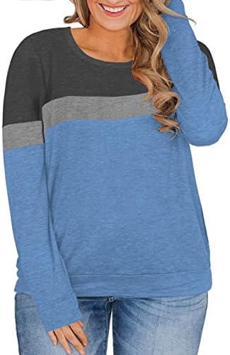 Росрис плус големина џемпери за жени во боја блок со долги ракави џебови пуловер