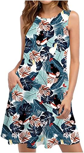 Летни фустани за жени 2023 плажа цветна маица сусперс обични џебови бохо резервоарот фустан