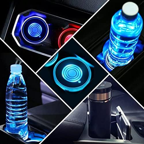 Светла за држачи на LED автомобили, 7 бои кои се менуваат USB полнење мат водоотпорна чаша подлога, LED внатрешна атмосфера за атмосфера