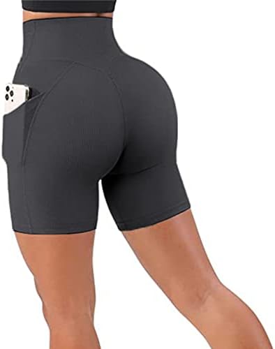Памучни велосипедисти шорцеви жени 5 инчи женски тесен плик на половината на навој јога панталони со висока верзија на половината