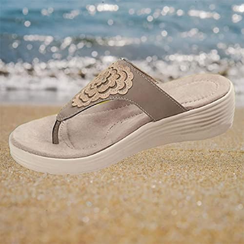 Женски флип -флоп сандали мода за удобност за удобност клин мека единствена плажа обични влечки од лак за поддршка на слајдови