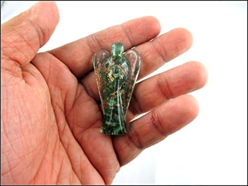 Прекрасна џет зелена мика оргон ангел 2 кристални скапоцени камења бакарни метални мешавини ретки лековити позитивни брошури без