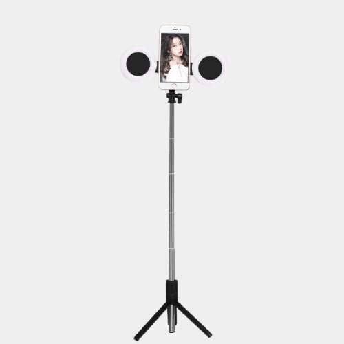 Штанд со Boxwave и монтирање компатибилен со LG K22 - SelfiePod на Rinllight, Selfie Stick Extendable Arm со прстенеста светлина за