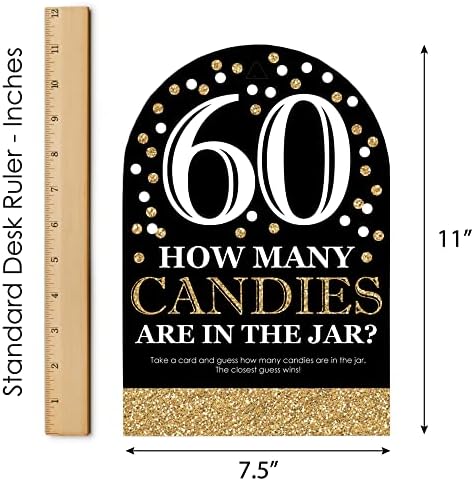Голема точка на среќа на возрасниот 60 -ти роденден - злато - колку бонбони за роденденска игра - 1 штанд и 40 картички - игра за погодување на бонбони