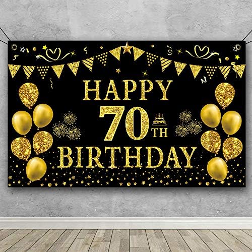 Сет на украси за 70 -ти роденден на Trgowaul: Вклучува црно злато роденденски банер 5,9 x 3,6 fts, црно злато назад во 1953 година, роденденски