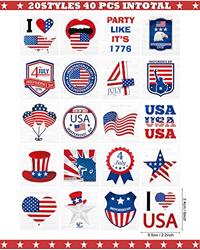 40 парчиња Ден на трудот привремени тетоважи на американско знаме налепници за тетоважа на знаме црвено бело и сино дизајнирање САД