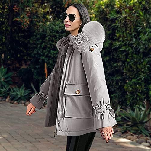 Womenените зимски палта, зимска елегантна јакна за пафер на дами фудбалски туника со долг ракав со цврста качулка
