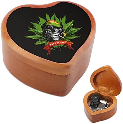 Растаман череп дрвена музичка кутија срце облик на срцев ветер музички кутија гроздобер дрвен часовник музички кутии подароци