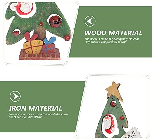 4 парчиња дрвени Божиќни смешни модел со декор на централна сцена во конкретен ретро Божиќен таблет добредојде на украси украси Десктоп,
