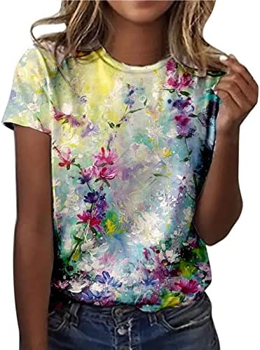 Кошула со блуза за тинејџерски девојки лето есен облека со кратки ракави памук екипаж вратот графичка блуза QB QB