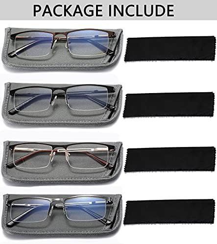 4-Спакувајте Сини Очила За Читање Што Блокираат Сина Светлина За Мажи, Стилски Читачи На Компјутерски Метални Рамки Со Шарки Против Отсјај/Ув