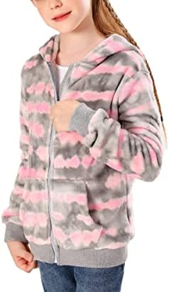 V. & Grim Girl Sip Up Hoodie Sweatshirt Soft Fuzzy Fleece јакна со џеб за девојчиња 5-16 години