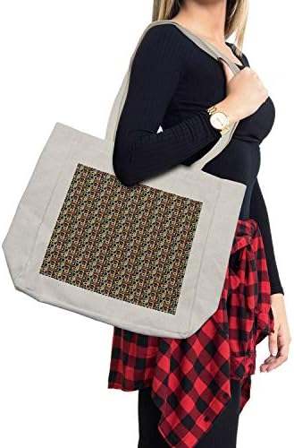 Амбесон, ретро торба за купување, геометриски разнобојни ленти со кругови Апстрактни гроздобер украсена илустрација, еколошка