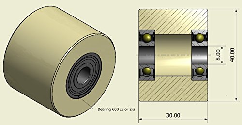 4 парчиња ролери на најлон полиамид со дијаметар од 40 мм ширина 30 мм со лежиште од 8 мм - Инвентар заснован на Велика Британија -