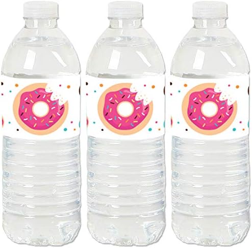 Голема точка на среќата на крофна, да се забавуваме - етикети за налепници за шише со вода од крофна - сет од 20