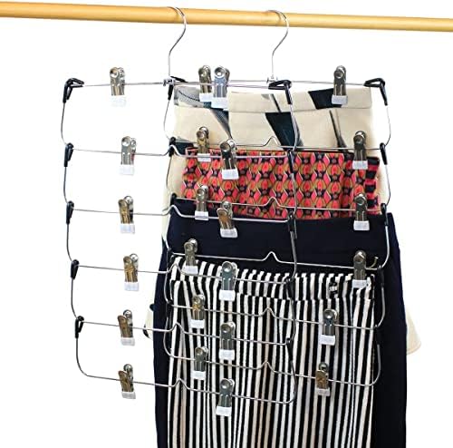 Панталони заштеди заштеда на простор, Хома iaиа 4 пакуваат 6-нивоа закачалки со здолништа со повеќе закачалки во една закачалка