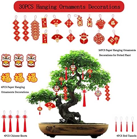 70 парчиња кинеска новогодишна декорација, кинески јазли украси за тасели поставени црвени фенер се чувствуваат среќа да висат