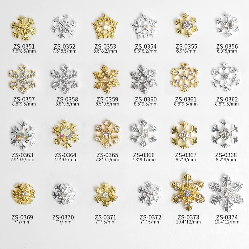 24pcs нокти уметност сребрена златна привлечност снегулки кристал 3Д сјајни нокти rhinestones луксузна декорација на ноктите дијаманти метални