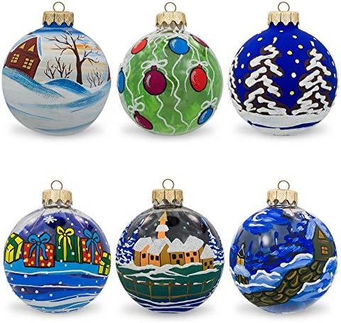 Сет од 6 снежници, мечки, Дедо Мраз, Божиќни украси на стакло од стакло