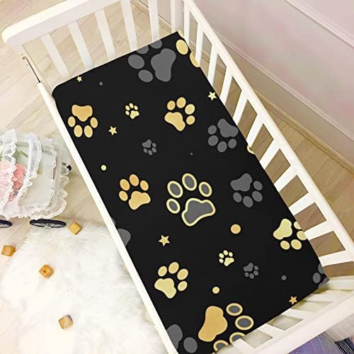 Алаза злато куче шепа за печатење Полка точка за креветчиња опремени листови за басинет за момчиња бебе девојчиња дете, мини големина