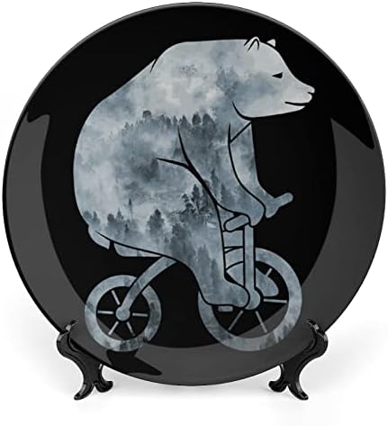 Шумска мечка велосипед Смешна коска Кина Декоративна чинија Тркалезни керамички плочи занает со приказ за декорација на wallидови од домашна