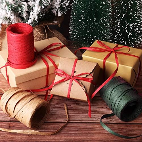 Божиќна рафија лента занаетчиска занаетчиска рафија јаже рафија завиткување на ролна за занаетчиски завиткувачки обележја за висечки материјали за забави, 3 бои
