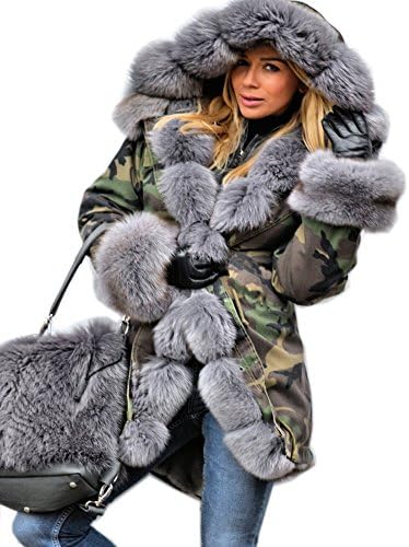 Roiii жени задебелување топол зимски капут аспиратор надолу во парка faux крзно на отворено со долга јакна однадвор