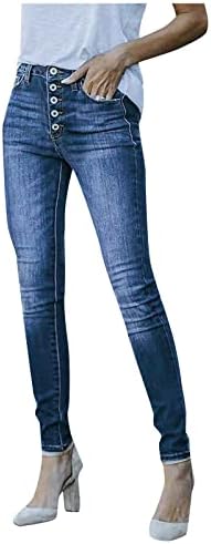 Женски гроздобер цврсти фармерки со високи половини Слиммиг Слаби еластични панталони со тексас, истегнати џогери, обични џемпери