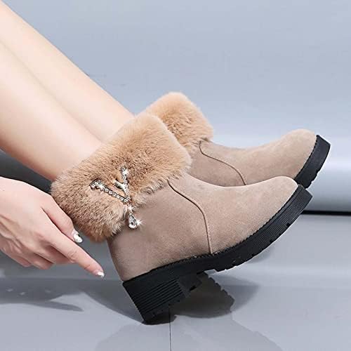 Зимски чизми за жени бујни потпетици со тркалезни пети снежни чизми обични модни плишани чизми со телекомуникациски чизми на отворено
