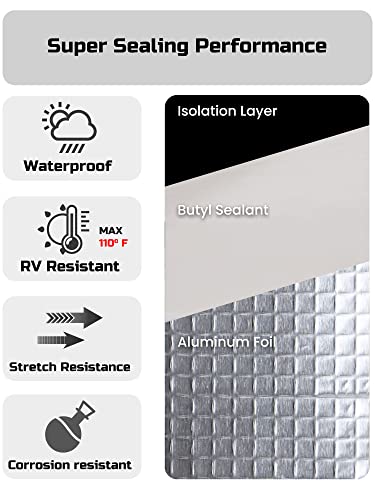 Лихамп алуминиум бутил лента, водоотпорна лента за фолија од бутил алуминиум 2 инчи x 16,4ft за RV поправка, покрив, лепенка за прозорци,