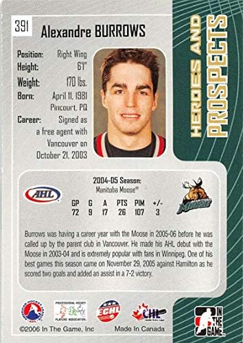 2005-06 Во играта Херои и изгледи Хокеј картичка 391 Александре Бароус официјално лиценцирана трговска картичка