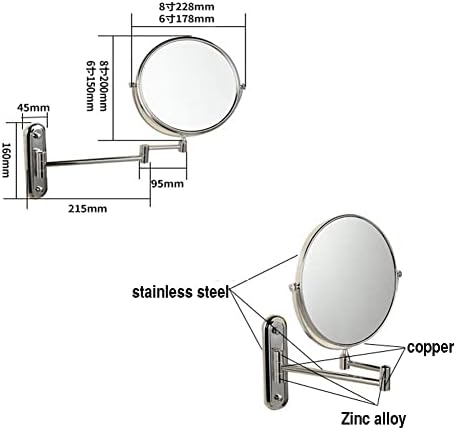 Огледало за шминка за шминка на Zaahh Wall, 3x зголемување на кружната форма Двострана 360 ° вртење на вртење на вртење на висина за проширување на бањата, козметичка суета