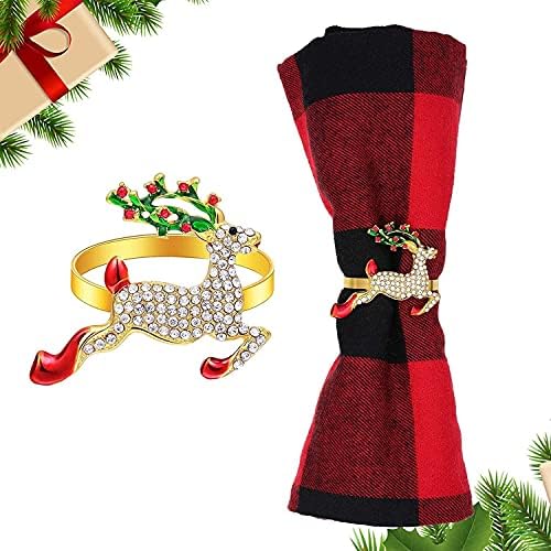 Joinsi 8pcs Божиќна салфетка прстени за декорација на трпезариска забава за одмор дома