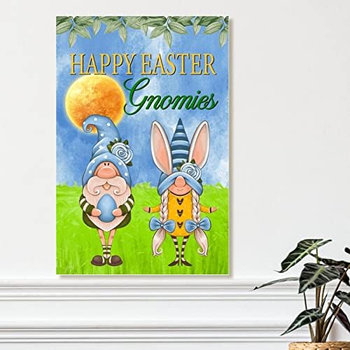 Swavecat Среќна велигденска јајце гномии домашни wallидни уметнички плакети Велигденски зајаче гном злато полна месечина wallид декор,