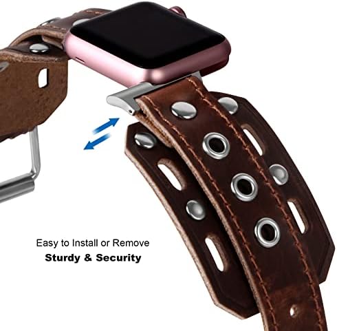 Ленти за часовници за часовници со кожа на Chaft Chuft, компатибилни со Apple Watch Band 45mm 49mm 44mm 42mm 41mm 40mm 38mm SE за жени,