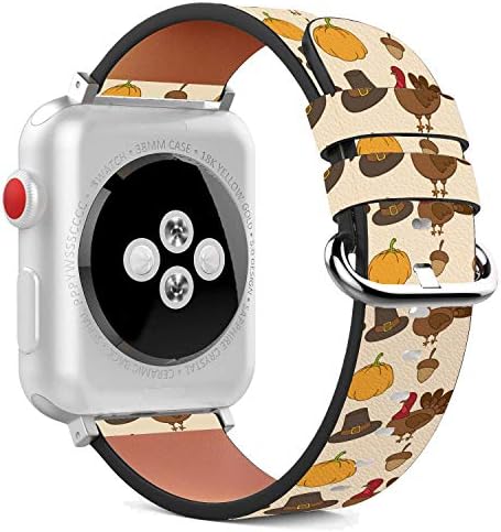 Компатибилен со Apple Watch - 42мм / 44мм кожна нараквица на рачен зглоб со затворач од не'рѓосувачки челик и адаптери - Денот на благодарноста
