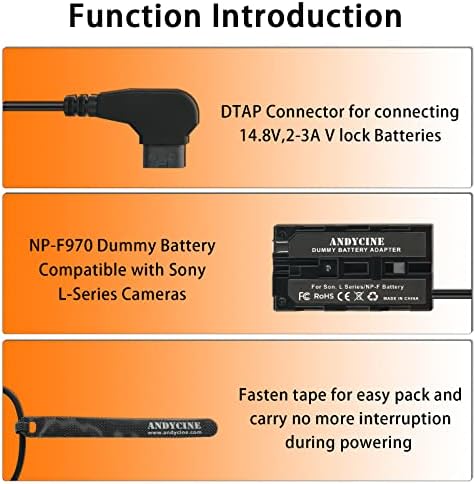 Andycine D-Type P тип до NP-F550 ， F750, F970 Dummy Cable компатибилен со Atomos Ninja V Shinobi Samll HD, Andycine, FeelWorlrd Field Monitor