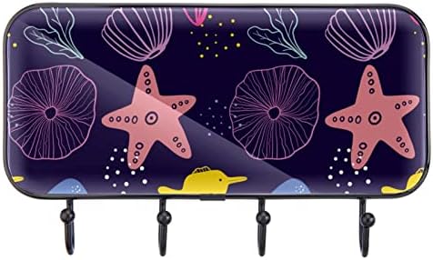 Корална Морска Ѕвезда Медуза Конха Виолетова Решетка За Палто За Печатење, Влезна Решетка За Палто со 4 Кука за Капут Капа Пешкир Чанта Наметки